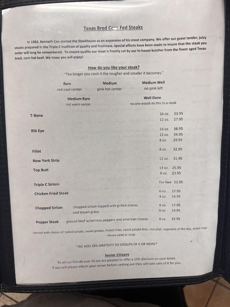 Triple C Steakhouse Menu image 3